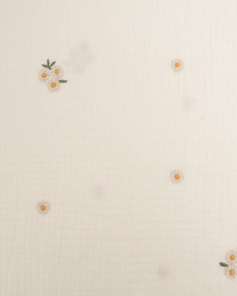 Tissu Gaze de Coton Brodé Beige Flowers - Mercerine