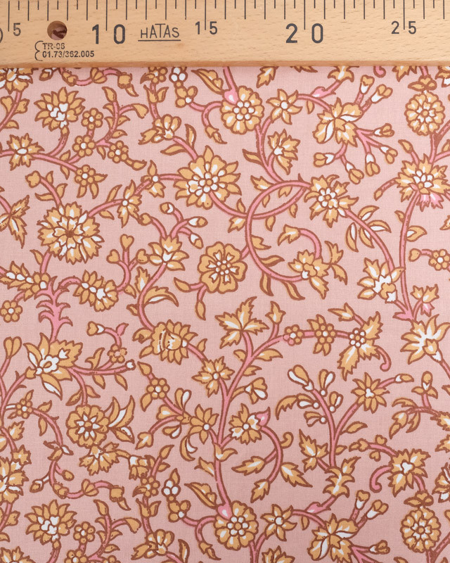 Tissu Coton Rose Poudré Joli Motif Fleuri - Oeko-Tex - Mercerine