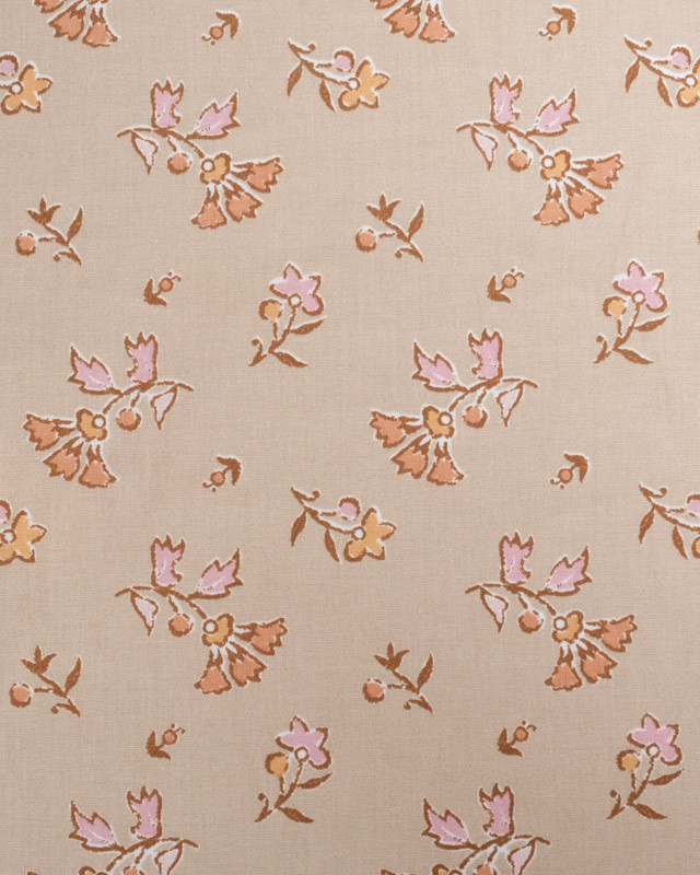 Tissu Coton Beige Petit Motif Fleuri Coloré - Oeko-Tex - Mercerine