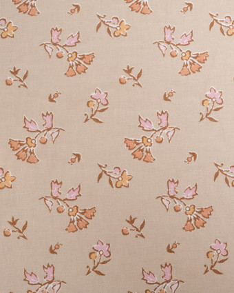 Tissu Coton Beige Petit Motif Fleuri Coloré - Oeko-Tex - Mercerine