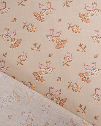 Tissu Coton Beige Petit Motif Fleuri Coloré - Oeko-Tex - Mercerine