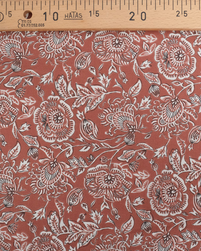 Tissu Coton Marron Motif Feurs - Oeko-Tex - Mercerine