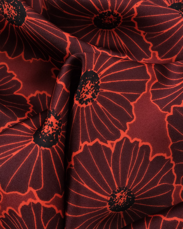 Tissu Satin Imprimé Digital Marguerite Rouge - Mercerine