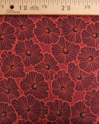 Tissu Satin Imprimé Digital Marguerite Rouge - Mercerine