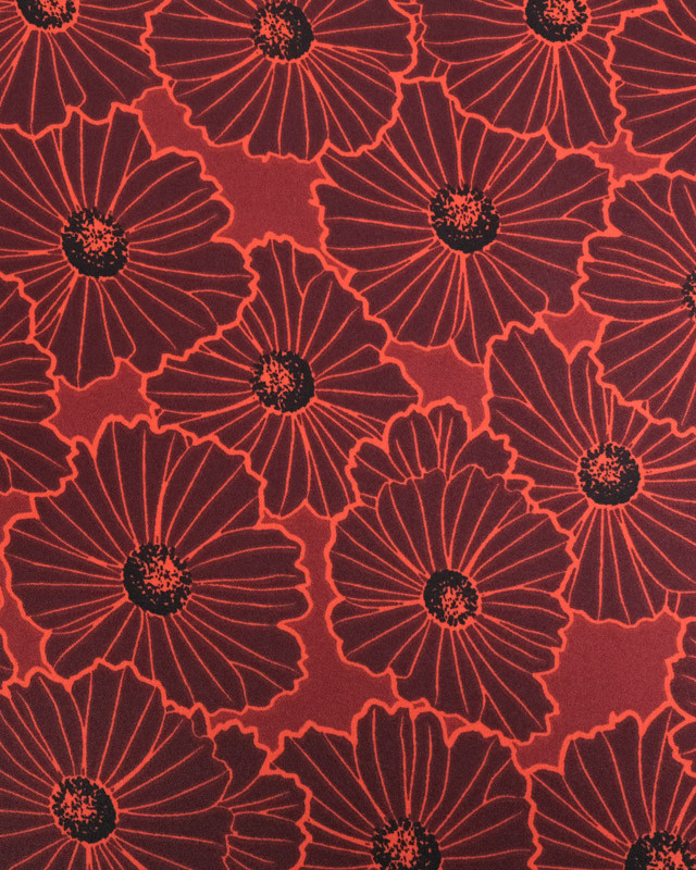 Tissu Satin Imprimé Digital Marguerite Rouge - Mercerine