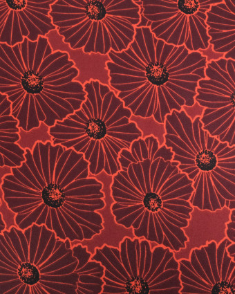 Tissu Satin Imprimé Digital Marguerite Rouge - Mercerine