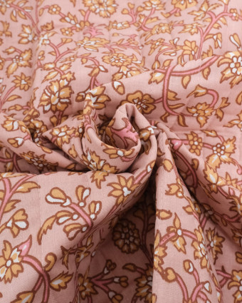 Tissu Matelassé Réversible Fleuri Rose Poudré Ecru - Oeko-Tex - Mercerine