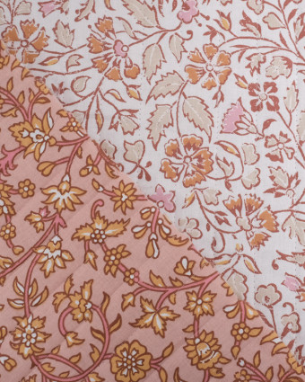 Tissu Matelassé Réversible Fleuri Rose Poudré Ecru - Oeko-Tex - Mercerine