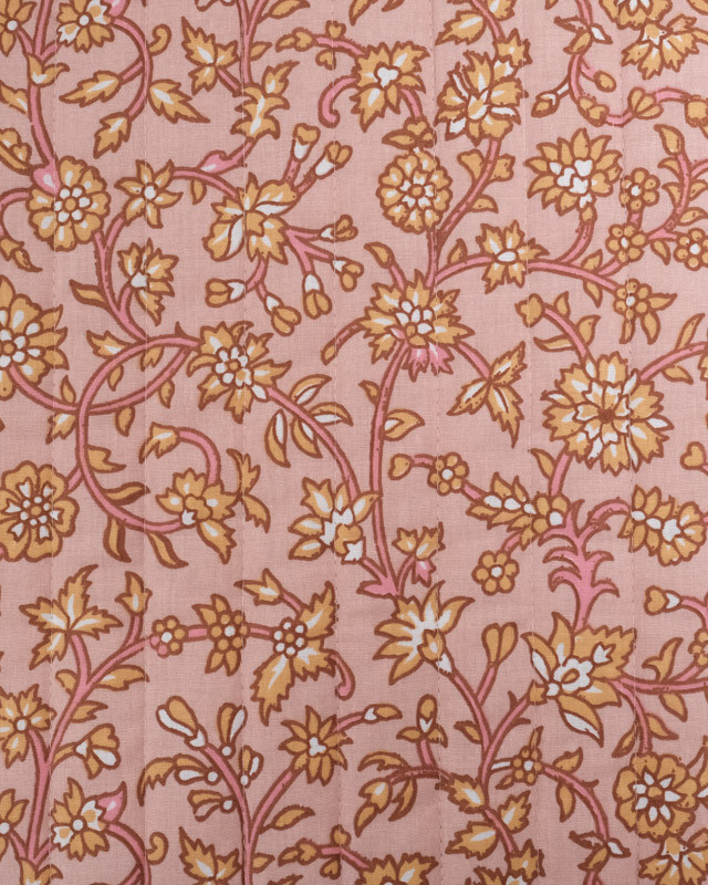 Tissu Matelassé Réversible Fleuri Rose Poudré Ecru - Oeko-Tex - Mercerine