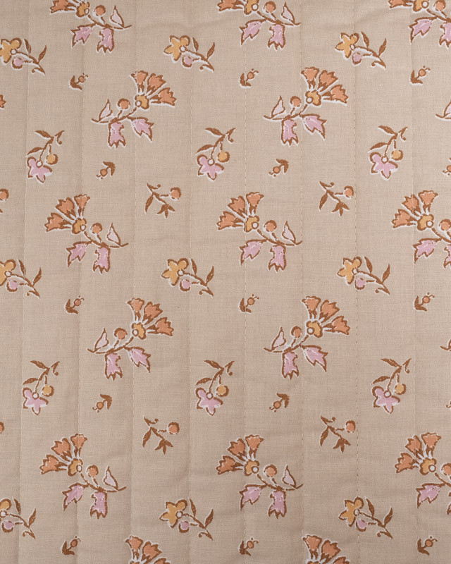 Tissu Matelassé Double Face Fleuri Beige et Marron - Oeko-Tex - Mercerine