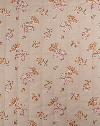 Tissu Matelassé Double Face Fleuri Beige et Marron - Oeko-Tex - Mercerine