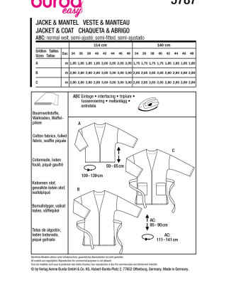 Patron Veste/manteau Burda 5787 - Mercerine