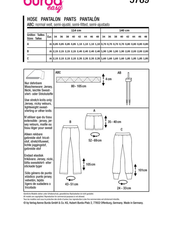 Patron Pantalon Burda 5789 - Mercerine