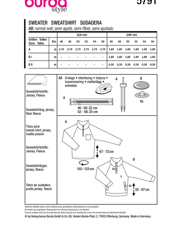 Patron Sweater Burda 5791 - Mercerine