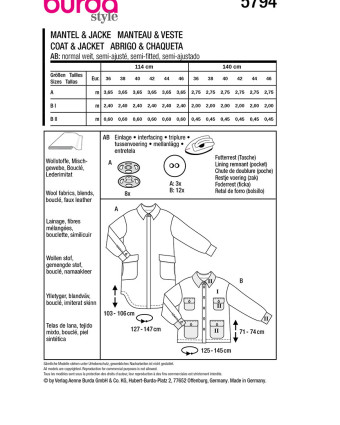 Patron Veste/manteau Burda 5794 - Mercerine