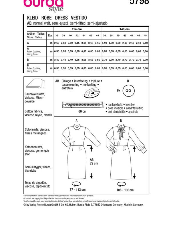 Patron Robe Burda 5798 - Mercerine