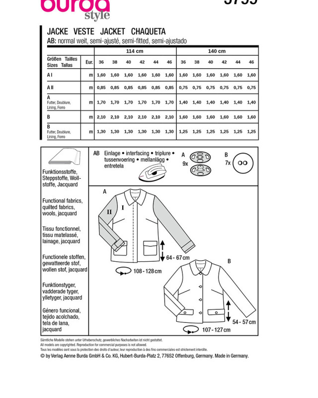 Patron Veste  Burda 5799 - Mercerine