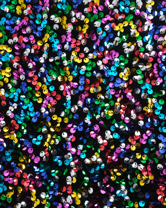 Tissu Sequins Multicolores Brodés Sur Velours Noir Léger - Mercerine