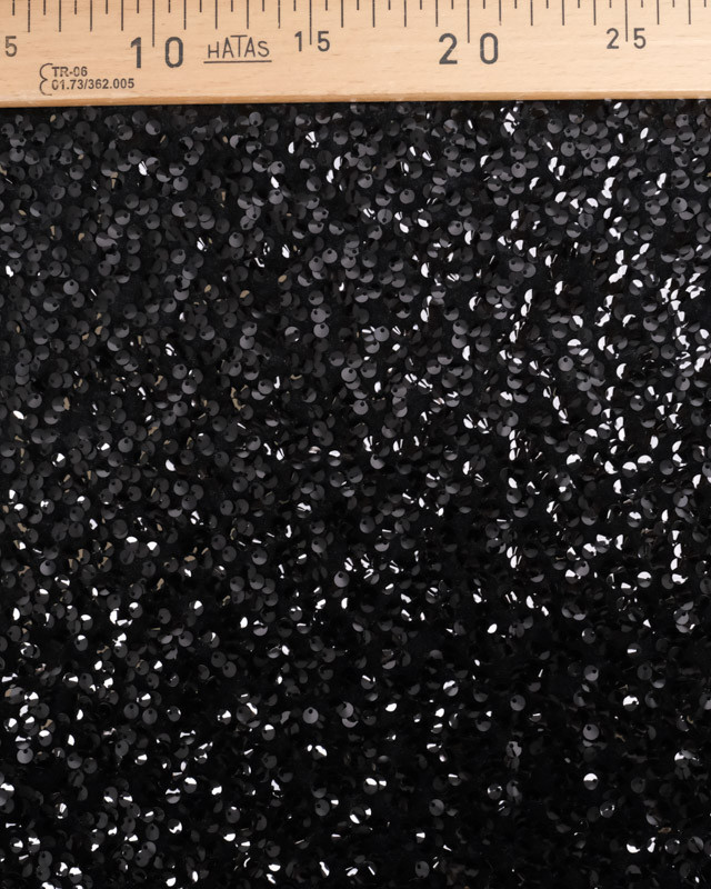 Tissu Sequins Noirs Brodés Sur Velours Noir Léger - Mercerine