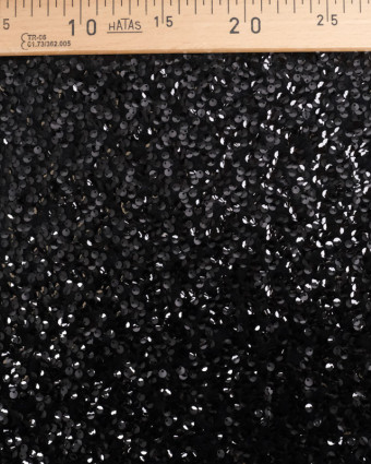 Tissu Sequins Noirs Brodés Sur Velours Noir Léger - Mercerine