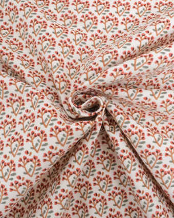 Tissu Velours Milleraies Ecru Petit Motif Fleuri Rouge - Mercerine