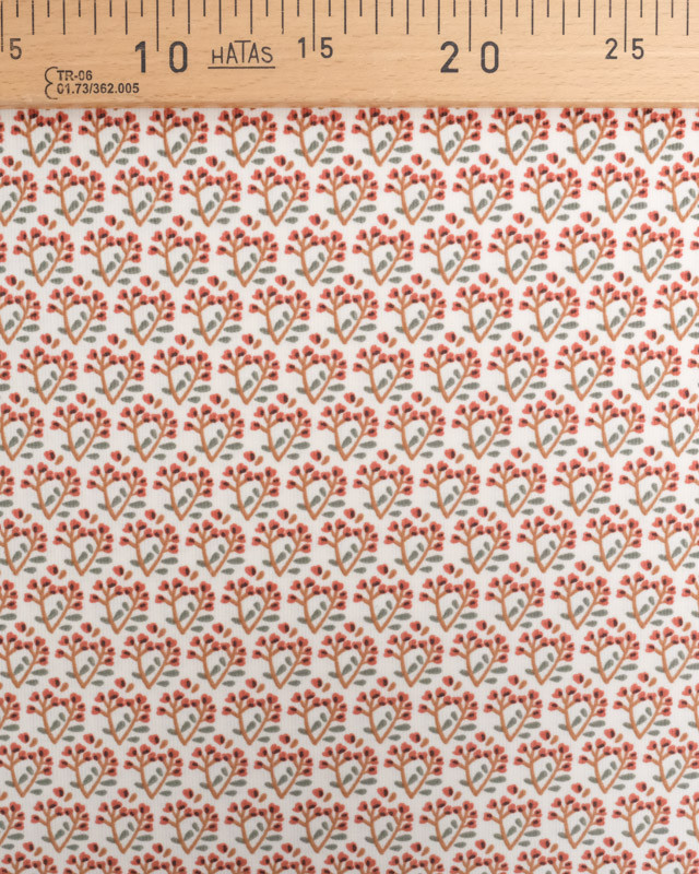 Tissu Velours Milleraies Ecru Petit Motif Fleuri Rouge - Mercerine