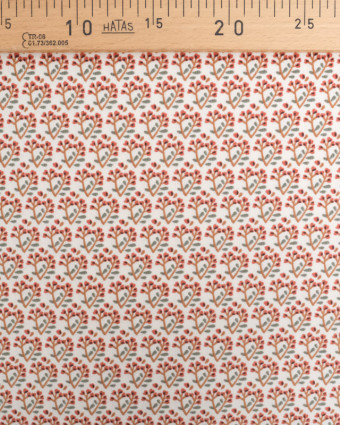 Tissu Velours Milleraies Ecru Petit Motif Fleuri Rouge - Mercerine