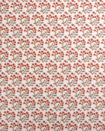 Tissu Velours Milleraies Ecru Petit Motif Fleuri Rouge - Mercerine