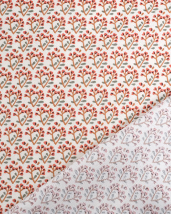 Tissu Velours Milleraies Ecru Petit Motif Fleuri Rouge - Mercerine