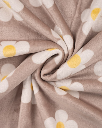 Tissu Doudou Flower Power Taupe - Mercerine