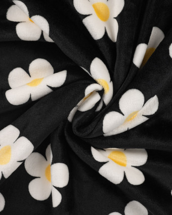 Tissu Doudou Flower Power Noir - Mercerine