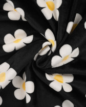 Tissu Doudou Flower Power Noir