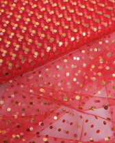 Tulle Souple Doux Rouge Pois Dorés