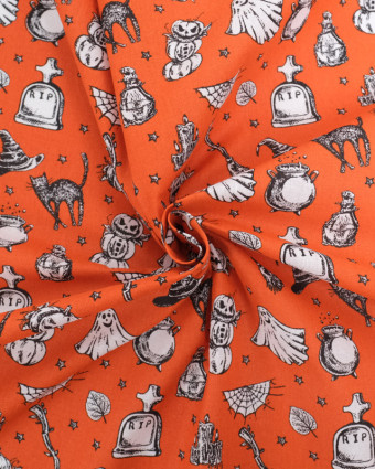 Tissu Coton Halloween Orange  - Mercerine