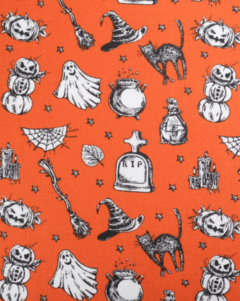 Tissu Coton Halloween Orange - Mercerine