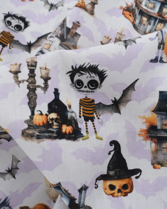 Popeline de Coton Halloween Maison Hantée  - Oeko-Tex - Mercerine