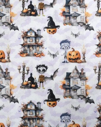 Popeline de Coton Halloween Maison Hantée  - Oeko-Tex - Mercerine