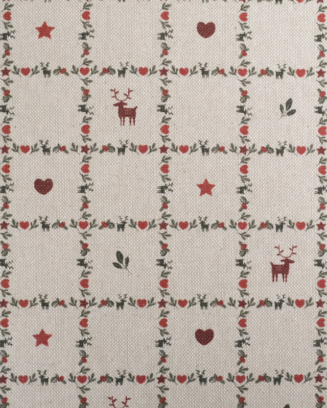 Tissu Aspect Lin Noël à Carreaux et Petit Renne - Mercerine