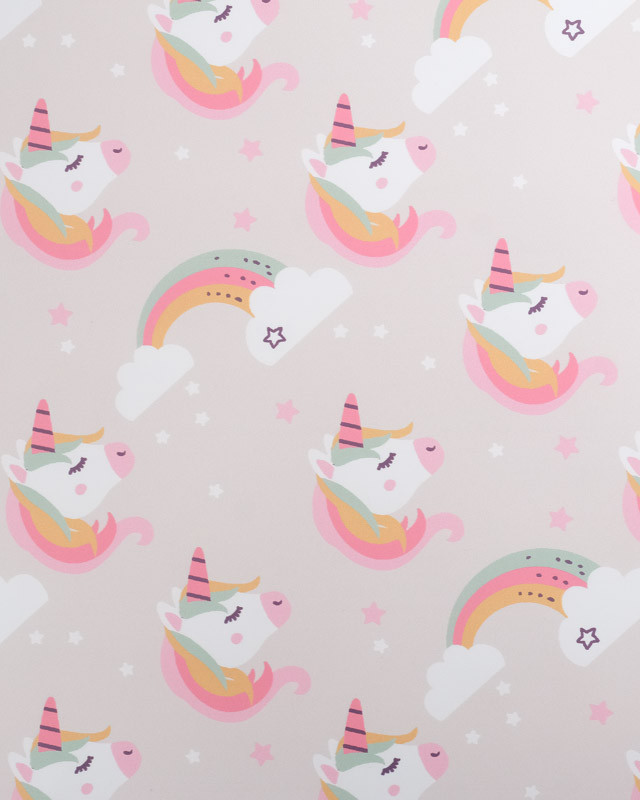 Tissu Imperméable Gris Motif Licorne - Oeko-Tex - Mercerine