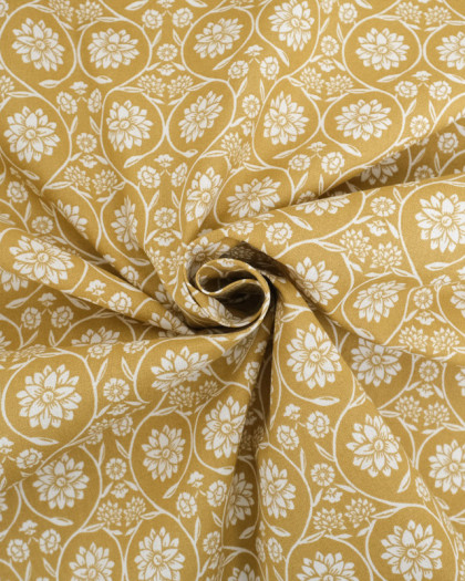 Cretonne de Coton Motif Floral Curry  - Oeko-Tex - Mercerine