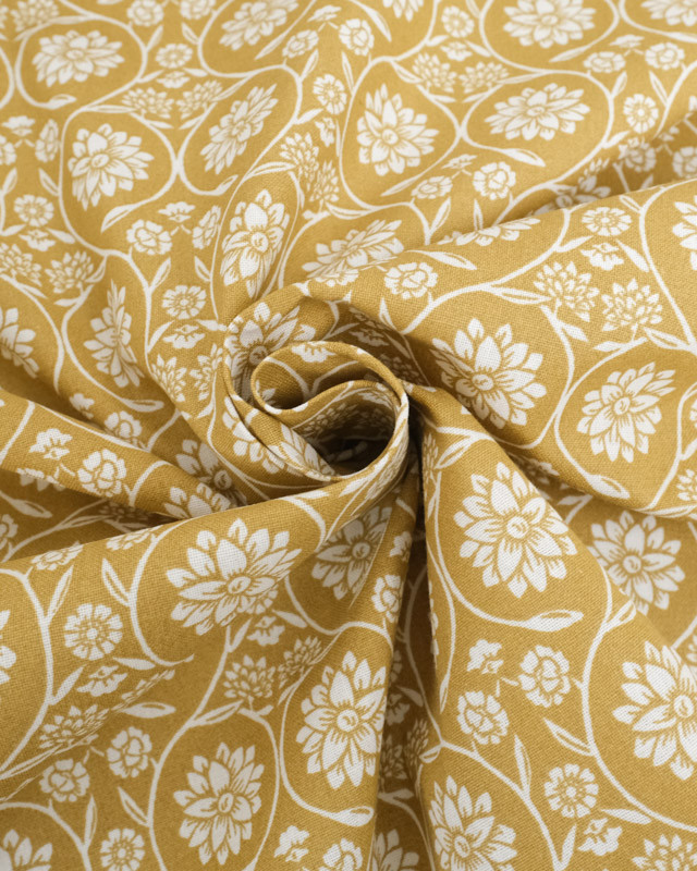 Cretonne de Coton Motif Floral Curry  - Oeko-Tex - Mercerine