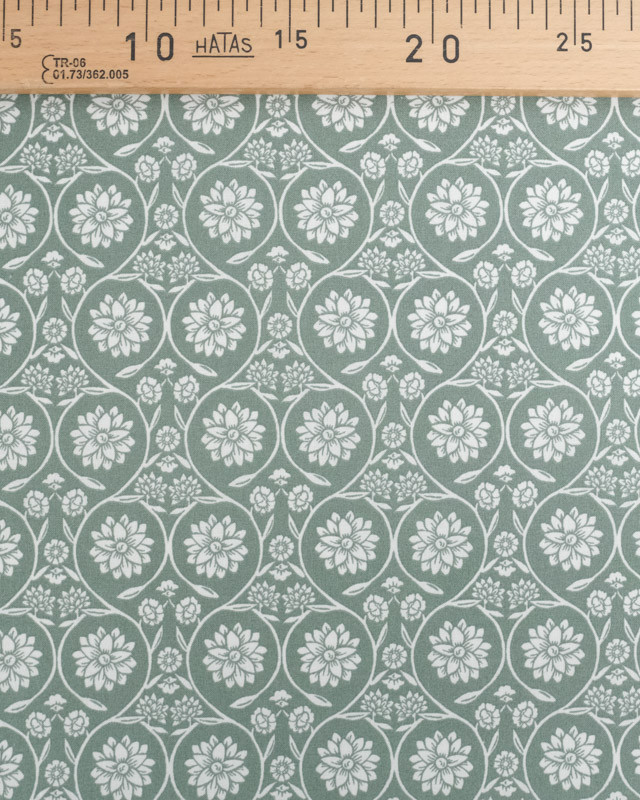 Cretonne de Coton Motif Floral Vert - Oeko-Tex - Mercerine