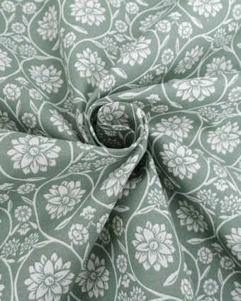 Cretonne de Coton Motif Floral Vert - Oeko-Tex - Mercerine