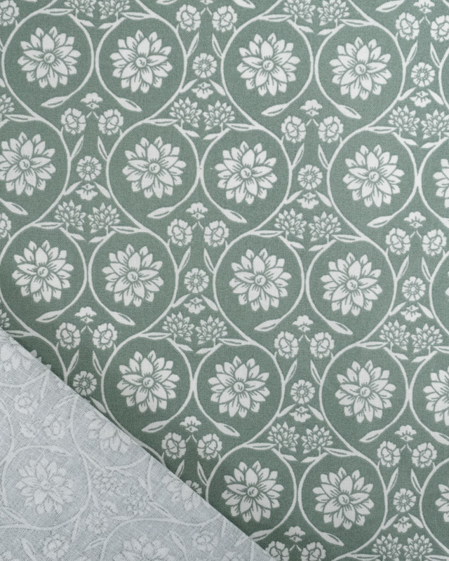 Cretonne de Coton Motif Floral Vert - Oeko-Tex - Mercerine