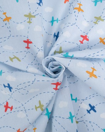 Tissu Coton Bleu Ciel Avion Coloré - Oeko-Tex - Mercerine