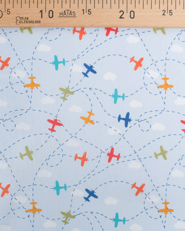 Tissu Coton Bleu Ciel Avion Coloré - Oeko-Tex - Mercerine