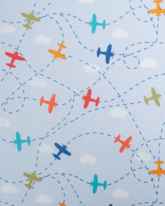 Tissu Coton Bleu Ciel Avion Coloré - Oeko-Tex - Mercerine