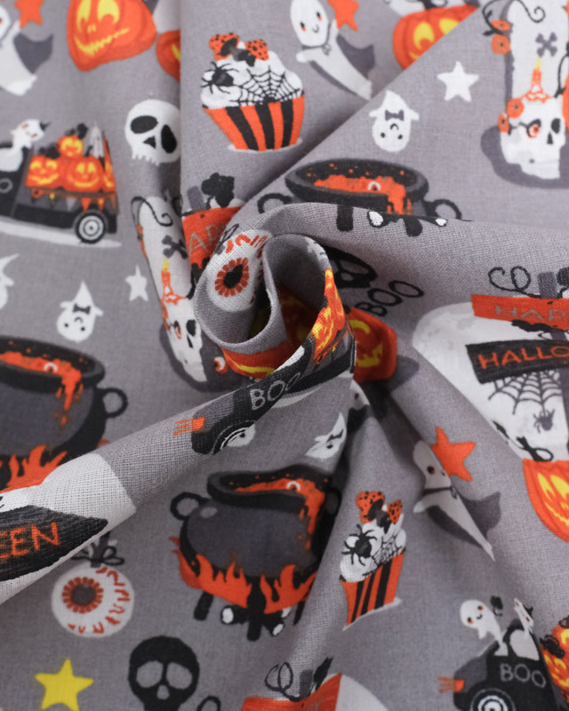 Tissu Coton Halloween Gris - Oeko-Tex - Mercerine