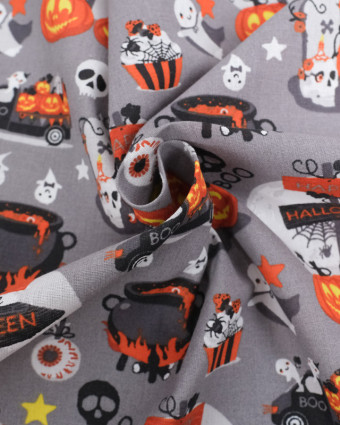 Tissu Coton Halloween Gris - Oeko-Tex - Mercerine