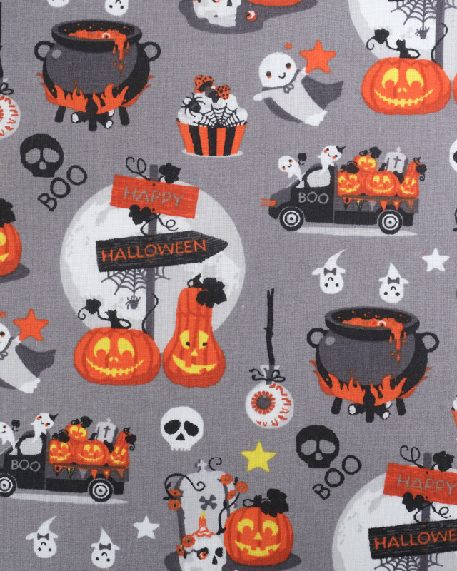 Tissu Coton Halloween Gris - Oeko-Tex - Mercerine